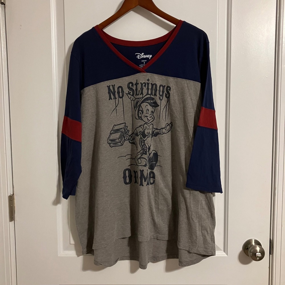 Disney Pinocchio No Strings On Me Colorblock Graphic Tee Blue Grey Red 3XL